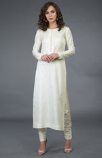 Ivory-Gold Pure Silk/ Pure Crepe/ Pure Georgette Suit