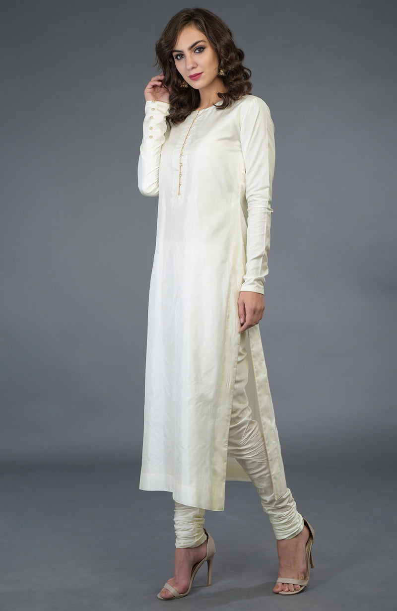 Ivory-Gold Pure Silk/ Pure Crepe/ Pure Georgette Suit