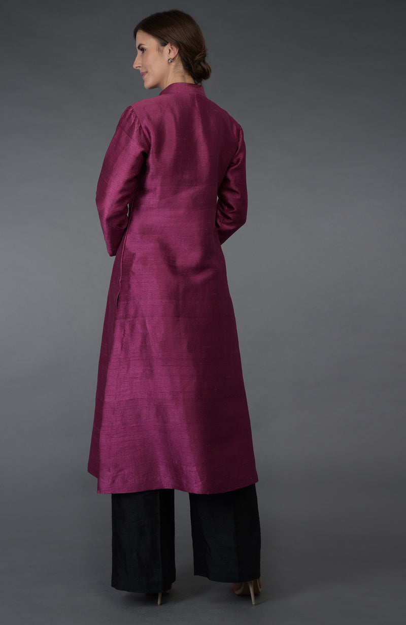 Peacock Pink- Black Raw Silk/ Silk/ Crepe/ Georgette Suit