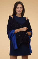 Blue Ombre Pure Cashmere Sequin Hand Embroidered Stole