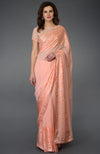 Peach French Chiffon Saree & Sequin Beads Hand Embroidered Blouse