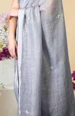 Dove Grey Zardozi Hand Embroidered Linen Saree
