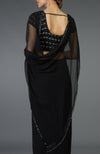 Black Pure Chiffon Saree with Zardozi & Beads Work Blouse