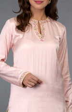 Nude Pink Beads & Sequin Hand Embroidered Sharara Suit