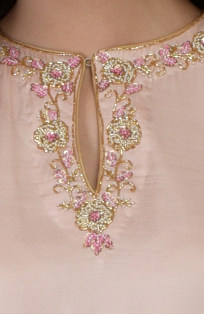 Nude Pink Pearl Beads & Zardozi Work Farshi Palazzo Suit