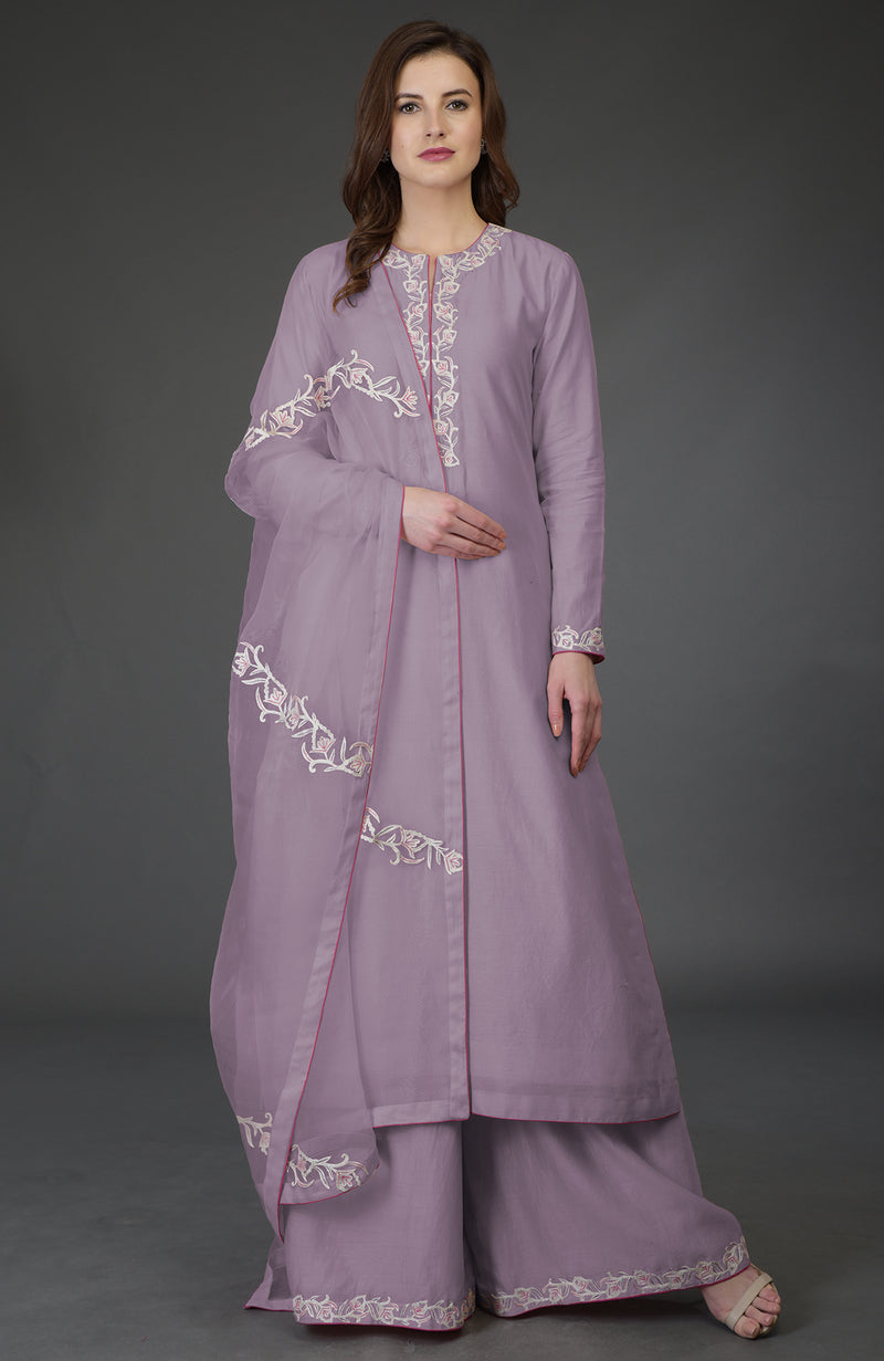Pressed Rose Resham-Tilla Embroidered Farshi Palazzo Suit