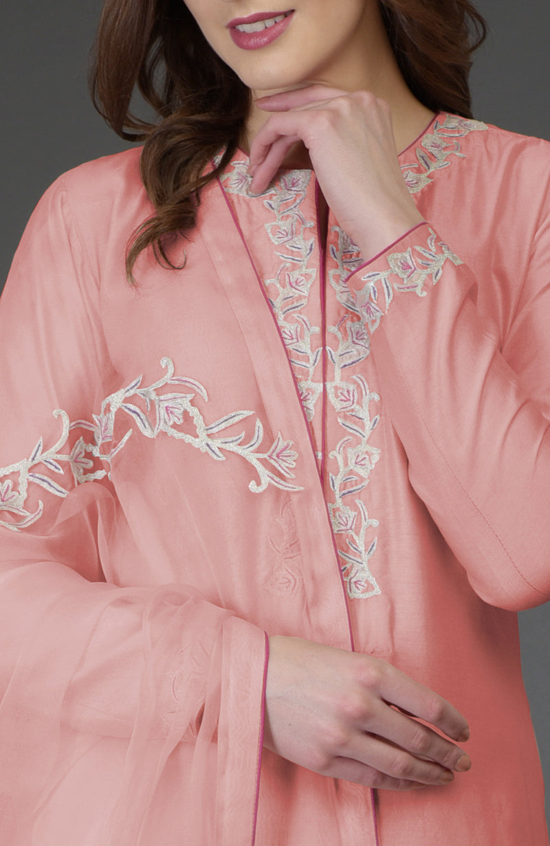Rose Tan Resham-Tilla Embroidered Farshi Palazzo Suit