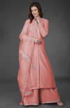 Rose Tan Resham-Tilla Embroidered Farshi Palazzo Suit