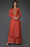 Living Coral Resham-Tilla Embroidered Farshi Palazzo Suit