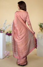 Pressed Rose Zardozi Hand Embroidered Silk Linen Saree