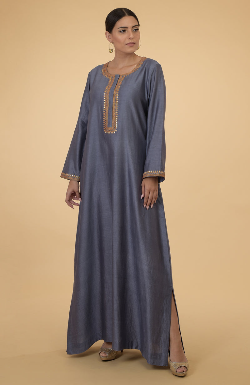 Eclipse Blue- Gold Thread and Sequin Embroidered Kaftan