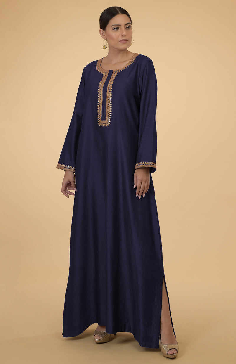 Olive- Gold Thread and Sequin Embroidered Kaftan