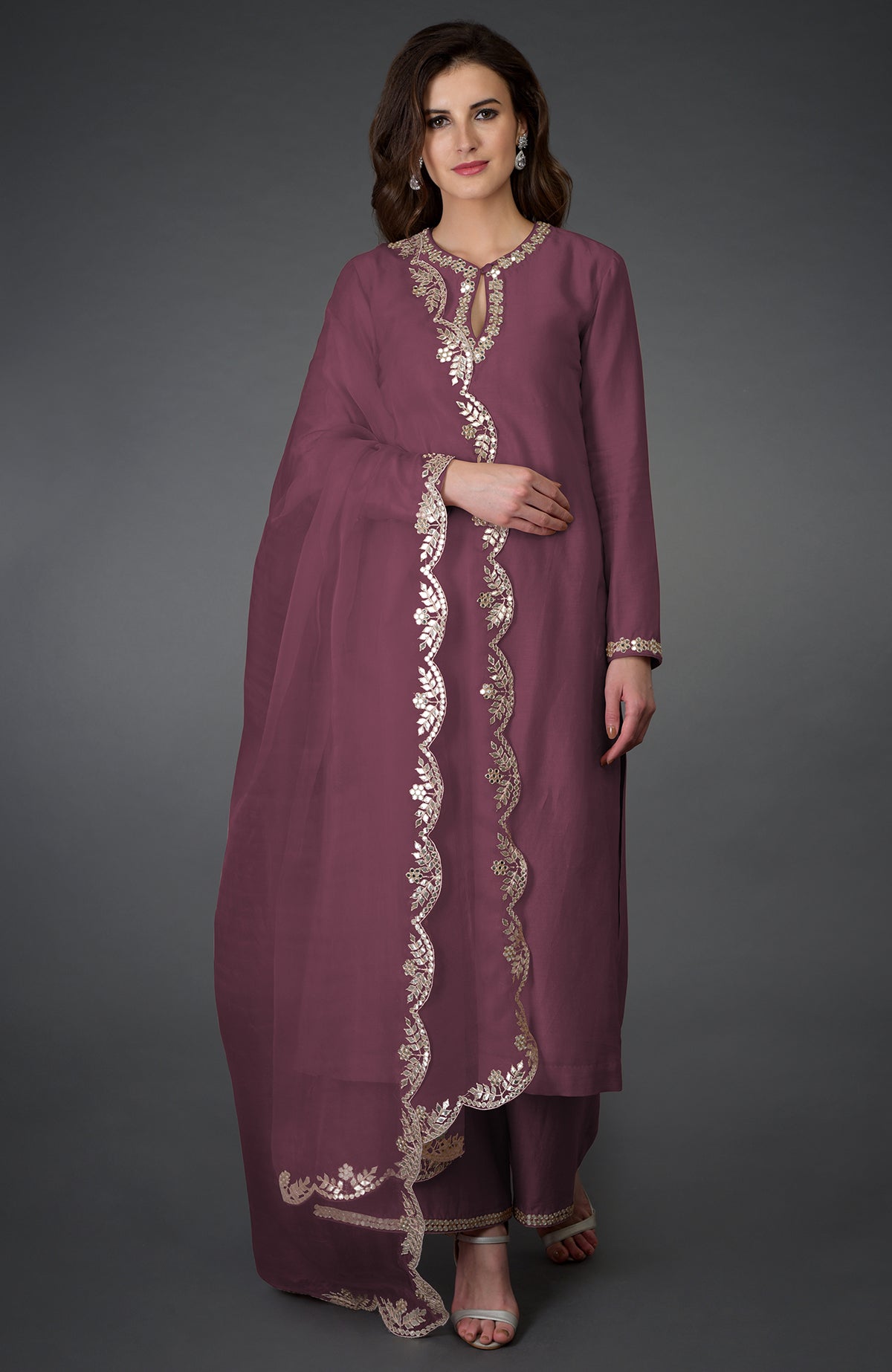 Lilac Purple Color Georgette Base And Sequins With Embroidery Work Sharara  Suit