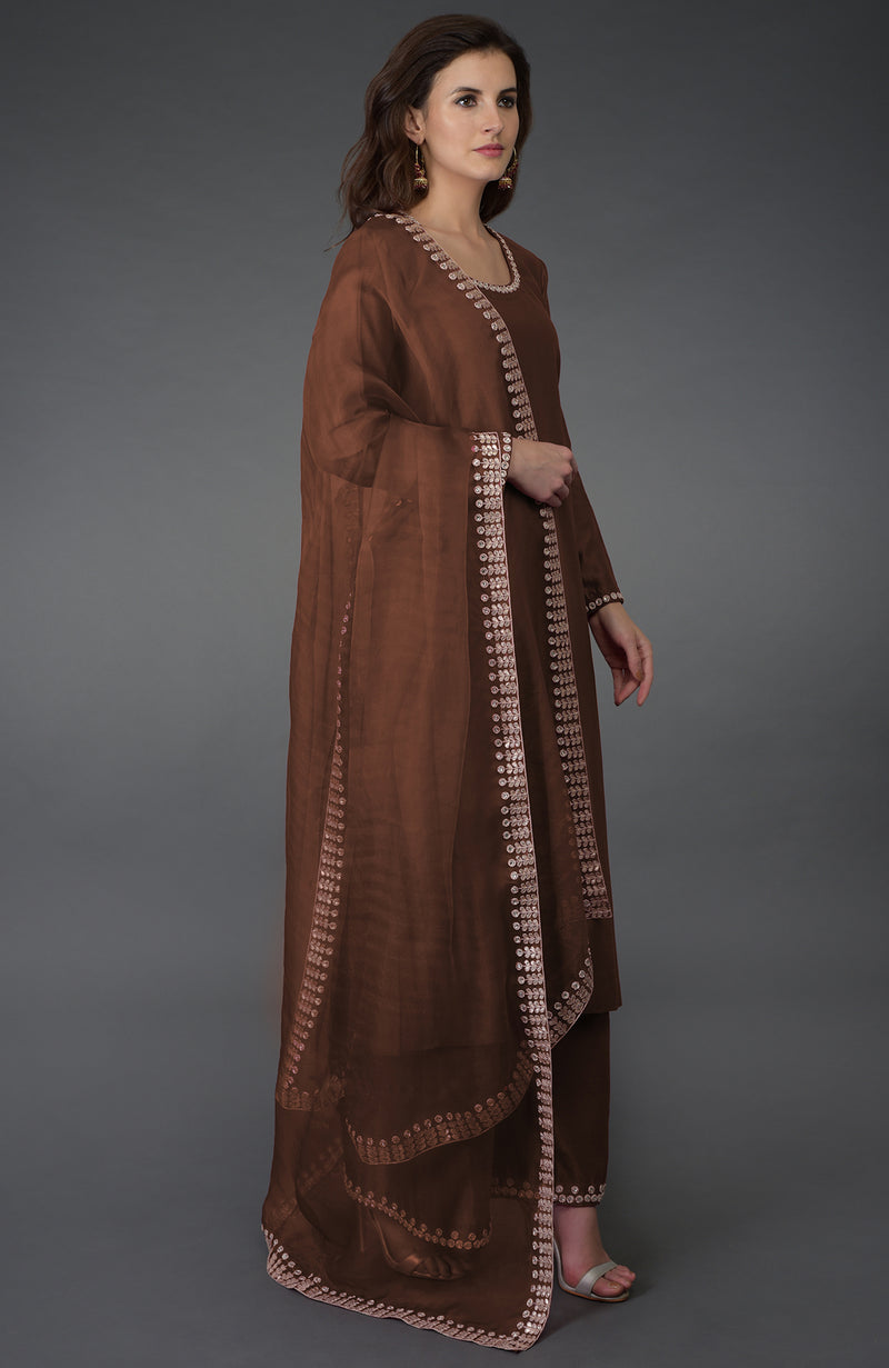Cambridge Brown Zardozi Gota Patti & Crystal Work Farshi Suit