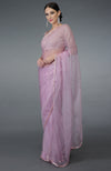 Lilac Beads Hand Embroidered Silk Organza Saree & Blouse