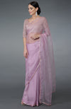 Lilac Beads Hand Embroidered Silk Organza Saree & Blouse