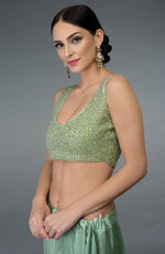Mint Green Beads Hand Embroidered Saree & Blouse