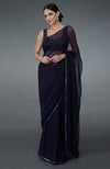 Eclipse Blue Crystal Sequin & Beads Work Saree with Blouse