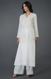 Off White Crystal & Pearl Beads Embroidered Long Tunic Kurta