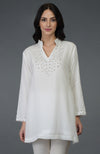 Off White Crystal and Pearl Beads Embroidered Tunic Top