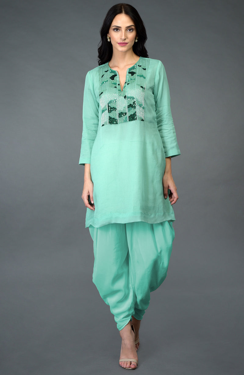 Mint Green Sequin And Beads Embroidered Dhoti Pants Suit
