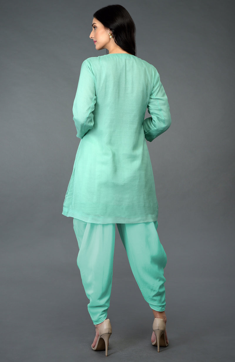 Mint Green Sequin And Beads Embroidered Dhoti Pants Suit