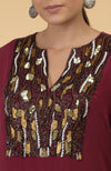 Burgundy Thread Sequin & Beads Hand Embroidered Kaftan