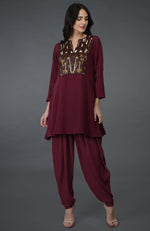 Burgundy Resham Sequin & Beads Embroidered Dhoti Pants Suit