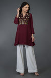 Burgundy Resham Sequin and Beads Embroidered Tunic Top