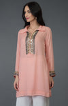 Peach Sequin and Beads Embroidered Tunic Top