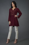 Burgundy Bugle Beads Embroidered Tunic Top