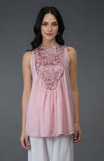 Pressed Rose Sequin and Beads Embroidered Tunic Top