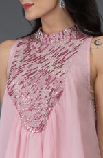 Pressed Rose Sequin And Beads Embroidered Top with Skirt