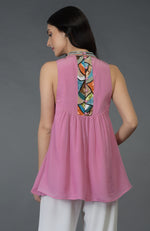 Carnation Pink Sequin and Beads Embroidered Tunic Top