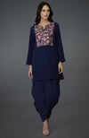 Eclipse Blue Resham Sequin & Beads Work Top with Dhoti Pants