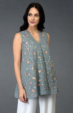 Dove Grey Floral Resham Sequin & Beads Embroidered Tunic Top