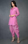 Carnation Pink Resham Crystal & Beads Work Dhoti Pants Suit