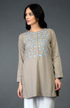 Beige Floral Resham Sequin and Beads Embroidered Tunic Top