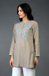 Beige Floral Resham Sequin and Beads Embroidered Tunic Top