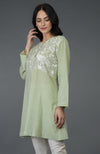Pista Green Birds and Floral Embroidered Tunic Top