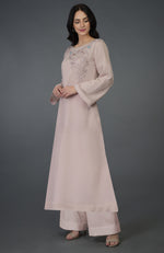 Oyster Pink Floral Embroidered Long Tunic Kurta