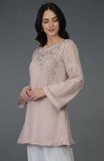 Oyster Pink Floral Embroidered Tunic Top