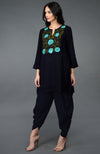 Midnight Blue Floral Embroidered Dhoti Pants Suit
