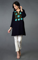 Midnight Blue Floral Embroidered Tunic Top