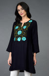 Midnight Blue Floral Embroidered Tunic Top