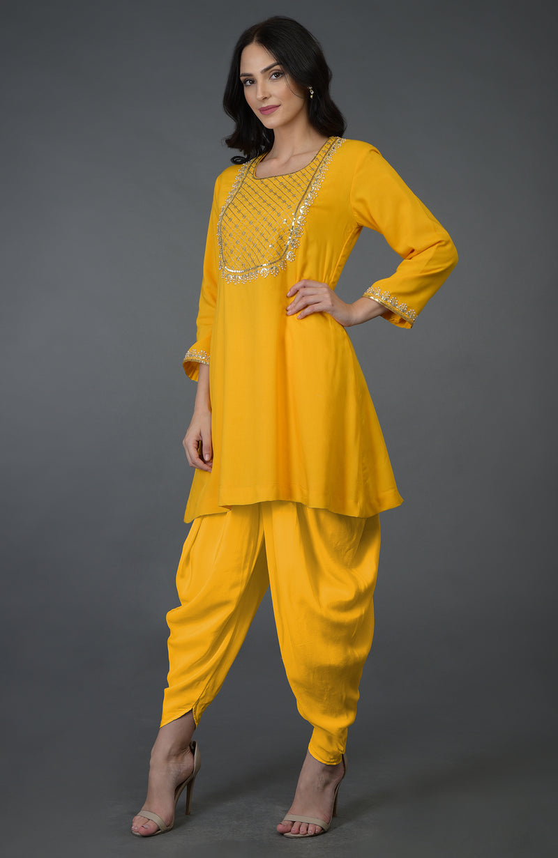 Dhoti salwar in solid yellow cotton – Fabnest