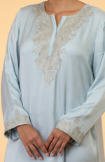 Serenity Blue- Silver Kashmir Embroidered Kaftan