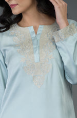Serenity Blue Kashmiri Tilla Embroidered Long Tunic Kurta