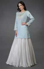 Serenity Blue Kashmiri Tilla Embroidered Top with Skirt