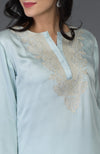 Serenity Blue Kashmiri Tilla Embroidered Top with Skirt